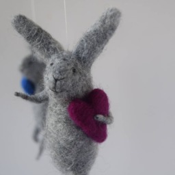 Red Blue Yellow Gray Bunny Mobile, Nursery Baby Crib Grey Mobile - thumbnail 3