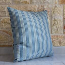 Blue Pillow Cover, Floral Cream Gold Motif, Anaglyph, Decorative, 18x18 - thumbnail 2