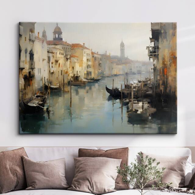 Venice Italy Gondola Boat River Landmark Oil Painting Watercolor Wall Art Framed Calming Canvas Poster Print Home/Office Room Decor Gifts - image 1
