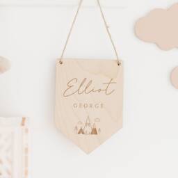 Personalised Nursery Decor - Wooden Flag Baby Pennant Childrens Bedroom Shell Mermaid Ocean Under The Sea Theme - thumbnail 2