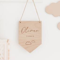 Personalised Nursery Decor - Wooden Flag Baby Pennant Childrens Bedroom Shell Mermaid Ocean Under The Sea Theme - thumbnail 3