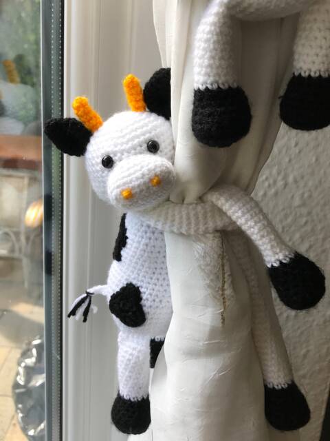 Crochet Cow Curtain Tiebacks, Farm Nursery Decor, Baby Gift - Pair - image 1