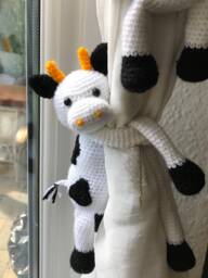 Crochet Cow Curtain Tiebacks, Farm Nursery Decor, Baby Gift - Pair - thumbnail 1