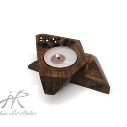 Abstract Wooden Candle Holder, Hand Carved Candleholder - thumbnail 2