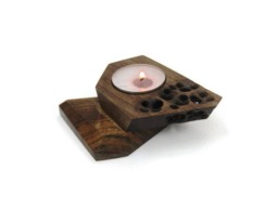 Abstract Wooden Candle Holder, Hand Carved Candleholder - thumbnail 1