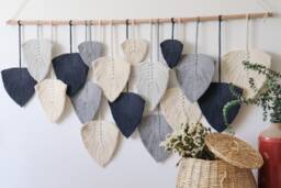 Large Macrame Wall Hanging Navy Blue Boho Feather Decor - thumbnail 1