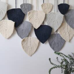 Large Macrame Wall Hanging Navy Blue Boho Feather Decor - thumbnail 3