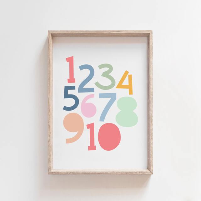 Numbers Print, Girls Nursery Prints, Playroom Wall Art, Poster, Educational Learning Pastel Colours - image 1