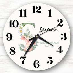 Baby Floral Watercolour Animal Alphabet Letter S Gift Personalised Clock - thumbnail 1