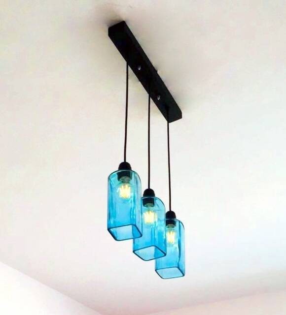 Industrial Light Fixture - Chandelier Ceiling Lamp Made From Bombay Sapphire Gin Bottle For Home, Bar & Kitchen Island - image 1