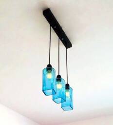 Industrial Light Fixture - Chandelier Ceiling Lamp Made From Bombay Sapphire Gin Bottle For Home, Bar & Kitchen Island