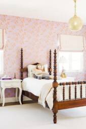 Custom Linen Roman Shade, Cream Camellia Border, Window Treatment - thumbnail 3