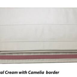 Custom Linen Roman Shade, Cream Camellia Border, Window Treatment - thumbnail 2