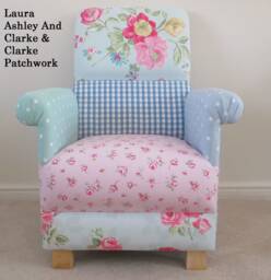 Laura Ashley Fabric Adult Armchair Handcrafted Patchwork Accent Chair Blue Green Pink Floral