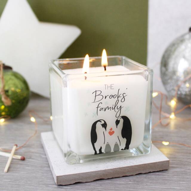 Personalized Penguin Family Christmas Candle - Scented Soy Wax - image 1
