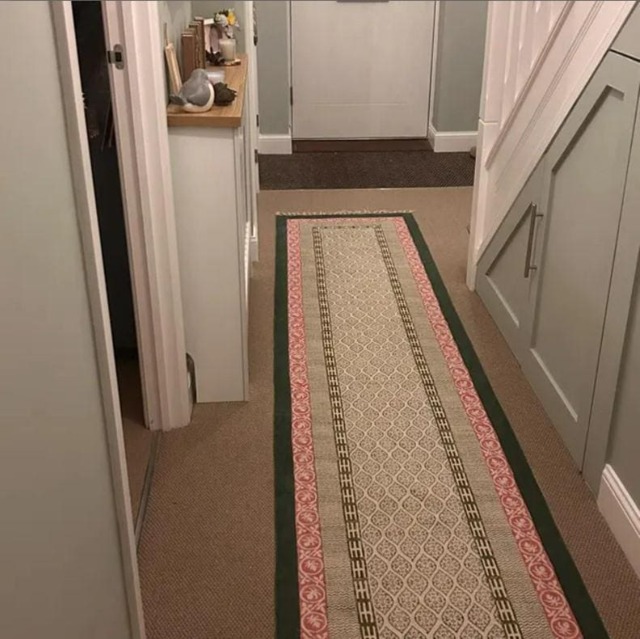 Hand Block Printed Rug Green Stair Runner Boho Pink Kitchen Living Room Washable Cotton Dining Carpet 4x6 8x10 3x15 Feet - image 1