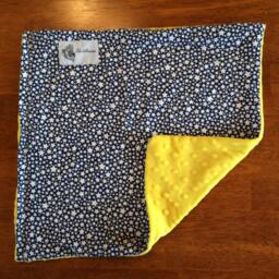 "Mini Cotton Baby Blanket Navy & White Stars Yellow Minky ""August Finn" - thumbnail 4