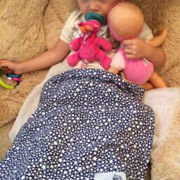"Mini Cotton Baby Blanket Navy & White Stars Yellow Minky ""August Finn" - thumbnail 2
