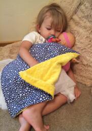 "Mini Cotton Baby Blanket Navy & White Stars Yellow Minky ""August Finn"