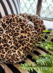 Handmade Satin Leopard Print Round Cushion, Statement Pillow - 18 Inches - thumbnail 1