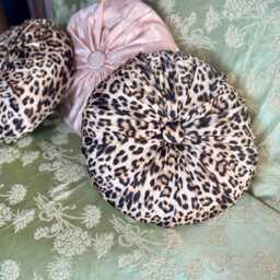 Handmade Satin Leopard Print Round Cushion, Statement Pillow - 18 Inches - thumbnail 2