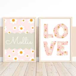 Set Of 2 Personalised Flower Prints, Name Wildflower Print, Inspirational Floral Pastel Wall Art, Teen Girl Bedroom - thumbnail 3