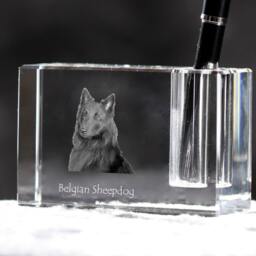 Belgian Shepherd, Malinois, Crystal Pen Holder With Dog, Souvenir, Decoration, Limited Edition, Collection - thumbnail 2
