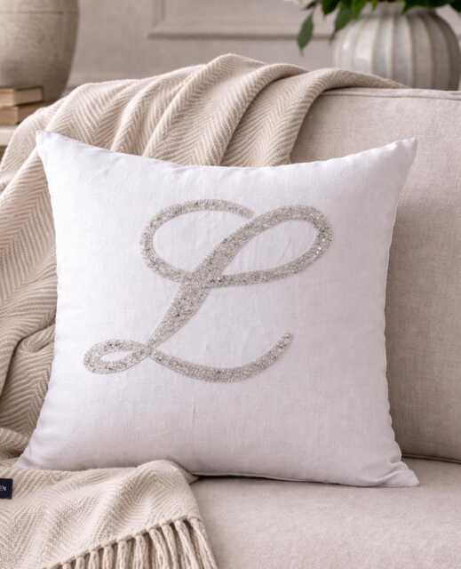 Personalized Monogram Pillow - Custom Embroidered White Cover Wedding Gift - Baby Shower Gift, Initial Cushion - image 1
