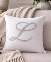 Personalized Monogram Pillow - Custom Embroidered White Cover Wedding Gift - Baby Shower Gift, Initial Cushion - thumbnail 1