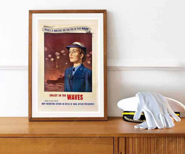 Reprint Of A Vintage Female Us Navy Waves Recruiting Poster - Man-Sized Job - image 1