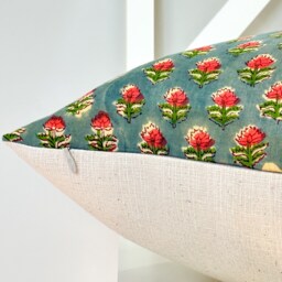 Indian Block Print Pillow Cover , Cotton Voile Hand Mede - thumbnail 3