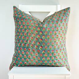 Indian Block Print Pillow Cover , Cotton Voile Hand Mede - thumbnail 2