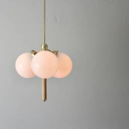 Globe Pendant Chandelier With Wooden Drop - 3 White Glass Globes Brass Mid Century Modern Ceiling Mount Lighting Fixture - thumbnail 3