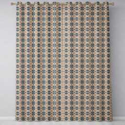 Decorative Blue Floral Tile Pattern Beige Background Seamless Readymade Eyelet Ring Top Thermal 100% Blackout Curtains - thumbnail 2