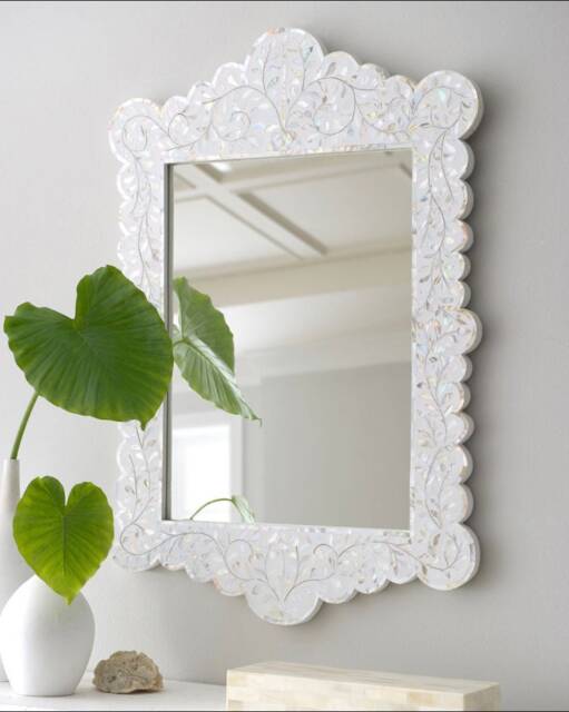 Mother Of Pearl Inlay Floral Pattern Mirror Frame Bone - image 1