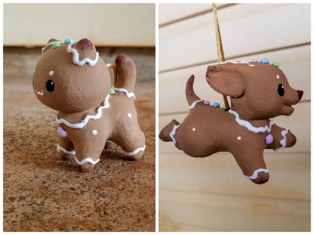 Kawaii Dog & Cat Gingerbread Cookie Christmas Ornament Or Figurine Sculpture Hand Painted 3D Printed - image 1