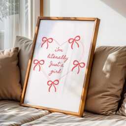 I'm Literally Just A Girl Wall Print, Coquette Girly Art, Red Decor, Aesthetic Bows, Heart Trendy Bedroom Poster - thumbnail 2