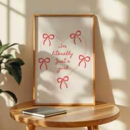 I'm Literally Just A Girl Wall Print, Coquette Girly Art, Red Decor, Aesthetic Bows, Heart Trendy Bedroom Poster - thumbnail 3