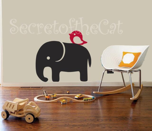 Elephant & Bird Nursery Wall Decal, Vinyl Sticker - 32x29 - image 1