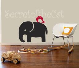Elephant & Bird Nursery Wall Decal, Vinyl Sticker - 32x29 - thumbnail 1