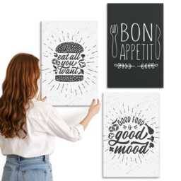Canvas Wall Art Set Of 3 - Graphics With Food & Culinary Slogans, Black White Print, Drinks Hanging Piece - thumbnail 2