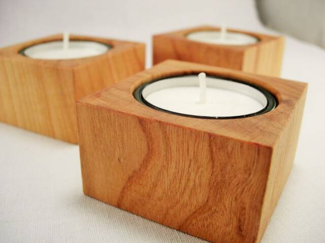 Cherry Wood Tea Light Holder - image 1
