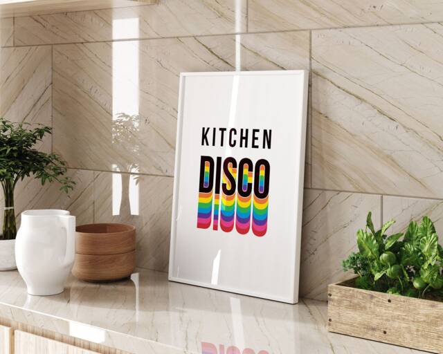 Kitchen Disco Print Wall Art Home Decor Living Room Rainbow Modern Quote Gift Colourful Typography Fun - image 1