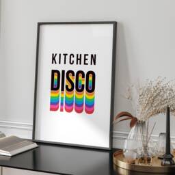 Kitchen Disco Print Wall Art Home Decor Living Room Rainbow Modern Quote Gift Colourful Typography Fun - thumbnail 2