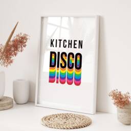 Kitchen Disco Print Wall Art Home Decor Living Room Rainbow Modern Quote Gift Colourful Typography Fun - thumbnail 3