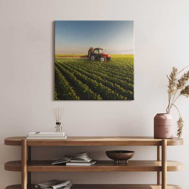 Tractor Spraying A Field Canvas, Picture Wall Hanging, Green Decor, Landscape Canvas Print - image 1