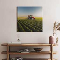 Tractor Spraying A Field Canvas, Picture Wall Hanging, Green Decor, Landscape Canvas Print - thumbnail 1