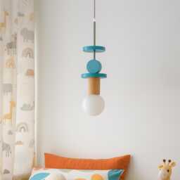 Handmade Wooden Nursery Lamp, Turquoise Bedroom Lighting Chandelier, Modern Wood Pendant Light - thumbnail 2