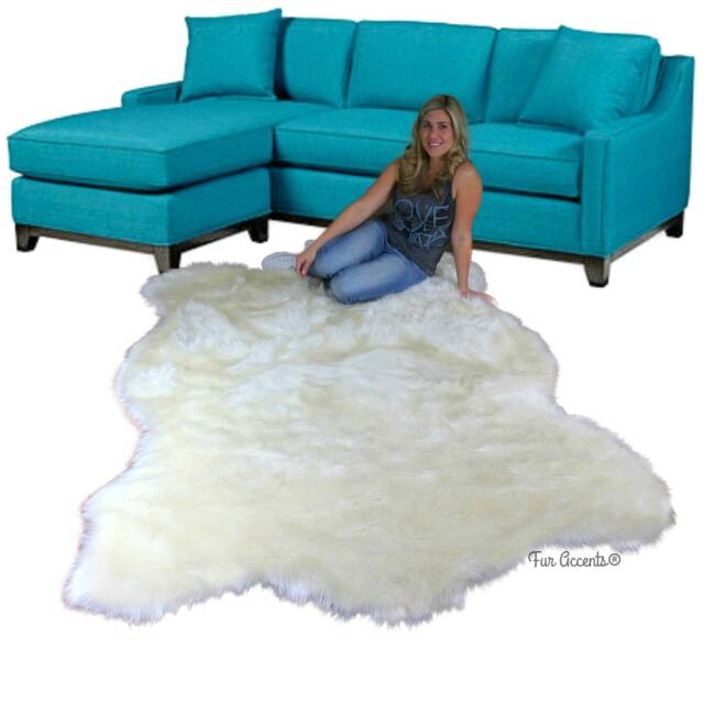 Plush Faux Fur Area Rug - Shaggy Polar Bear Pelt, Natural White - image 1