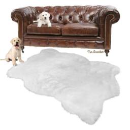 Plush Faux Fur Area Rug - Shaggy Polar Bear Pelt, Natural White - thumbnail 2